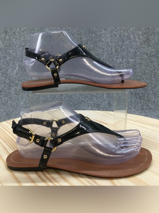 Lauren Ralph Lauren Shoes - LAUREN Ralph Lauren Black Patent Leather T-Strap Sandals with Tan Footbed